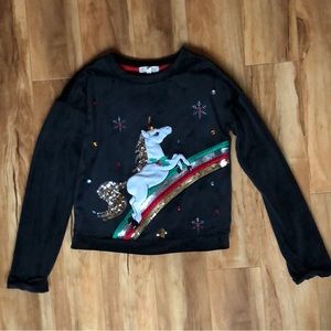 Girl’s It’s Our Time brand-Velour Unicorn Christmas Sweater